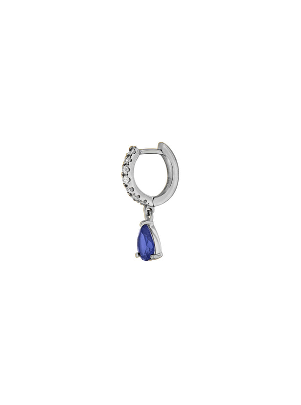 PAVÉ HUGGIE EARRING LAB BLUE PEAR DROP, SILVER