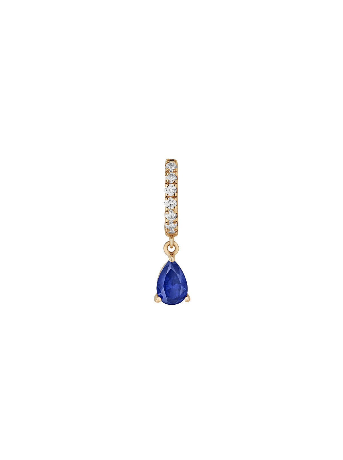 PAVÉ HUGGIE EARRING LAB BLUE PEAR DROP, GOLD