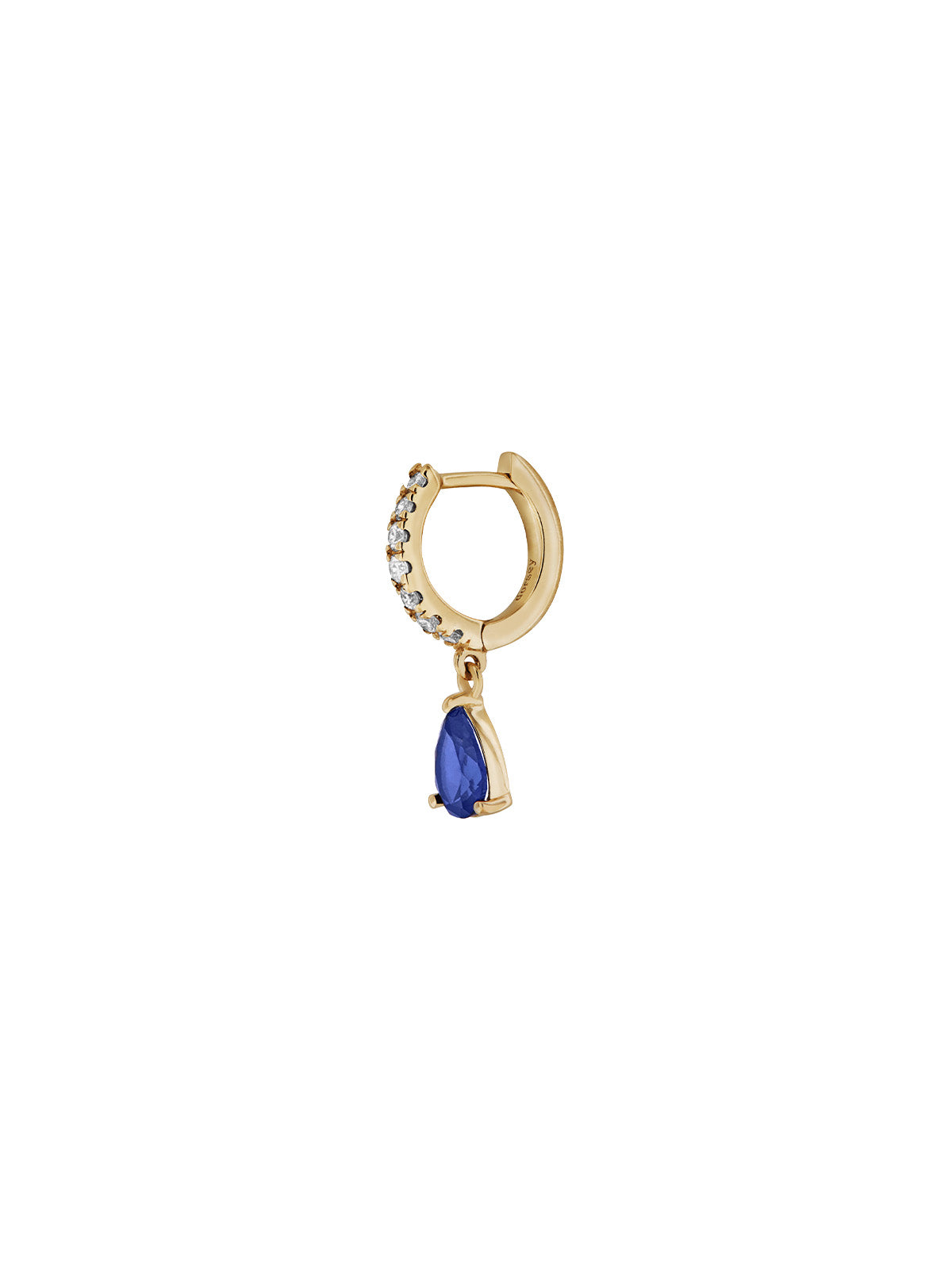 PAVÉ HUGGIE EARRING LAB BLUE PEAR DROP, GOLD