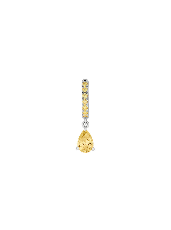 PAVÉ LAB YELLOW HUGGIE EARRING YELLOW PEAR DROP, SILVER