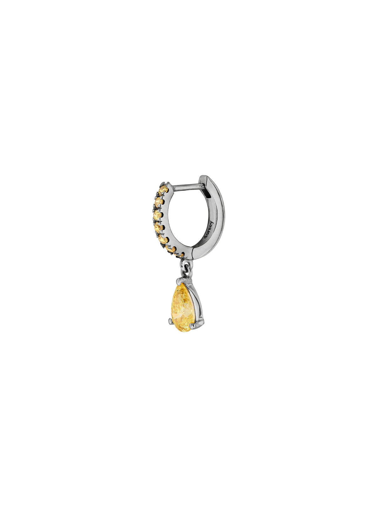 PAVÉ LAB YELLOW HUGGIE EARRING YELLOW PEAR DROP, SILVER