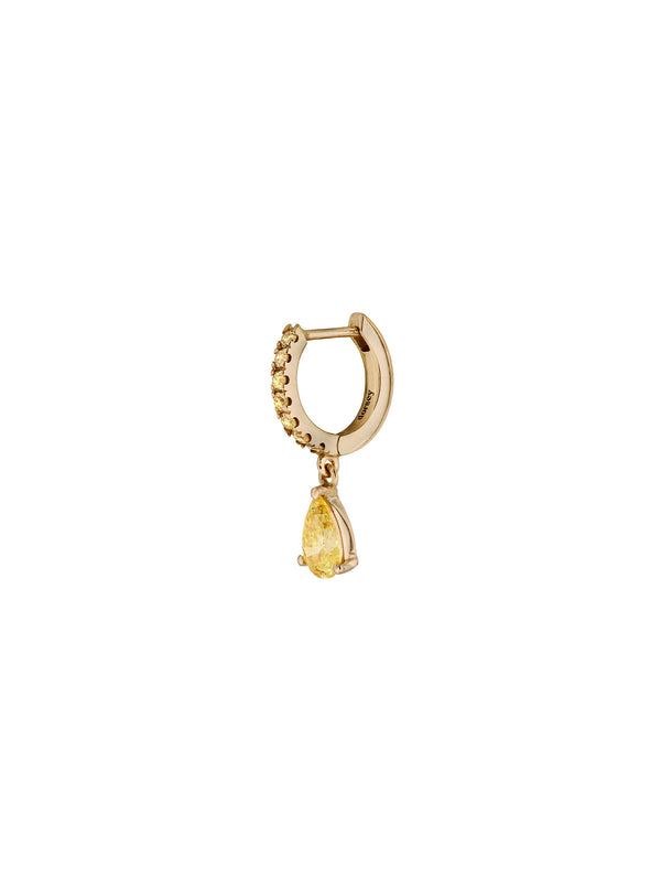 PAVÉ LAB YELLOW HUGGIE EARRING YELLOW PEAR DROP, GOLD