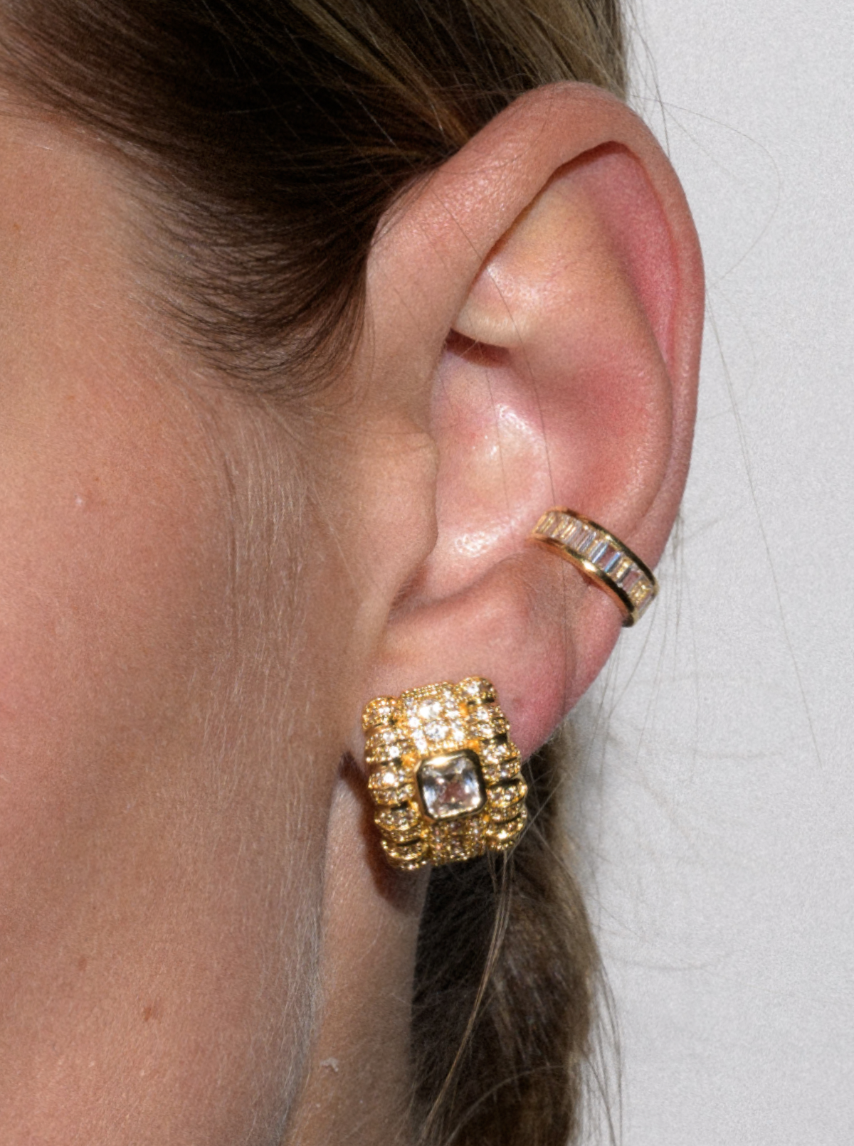 PETITE CRAWFORD ASSCHER CUT EARRINGS, GOLD