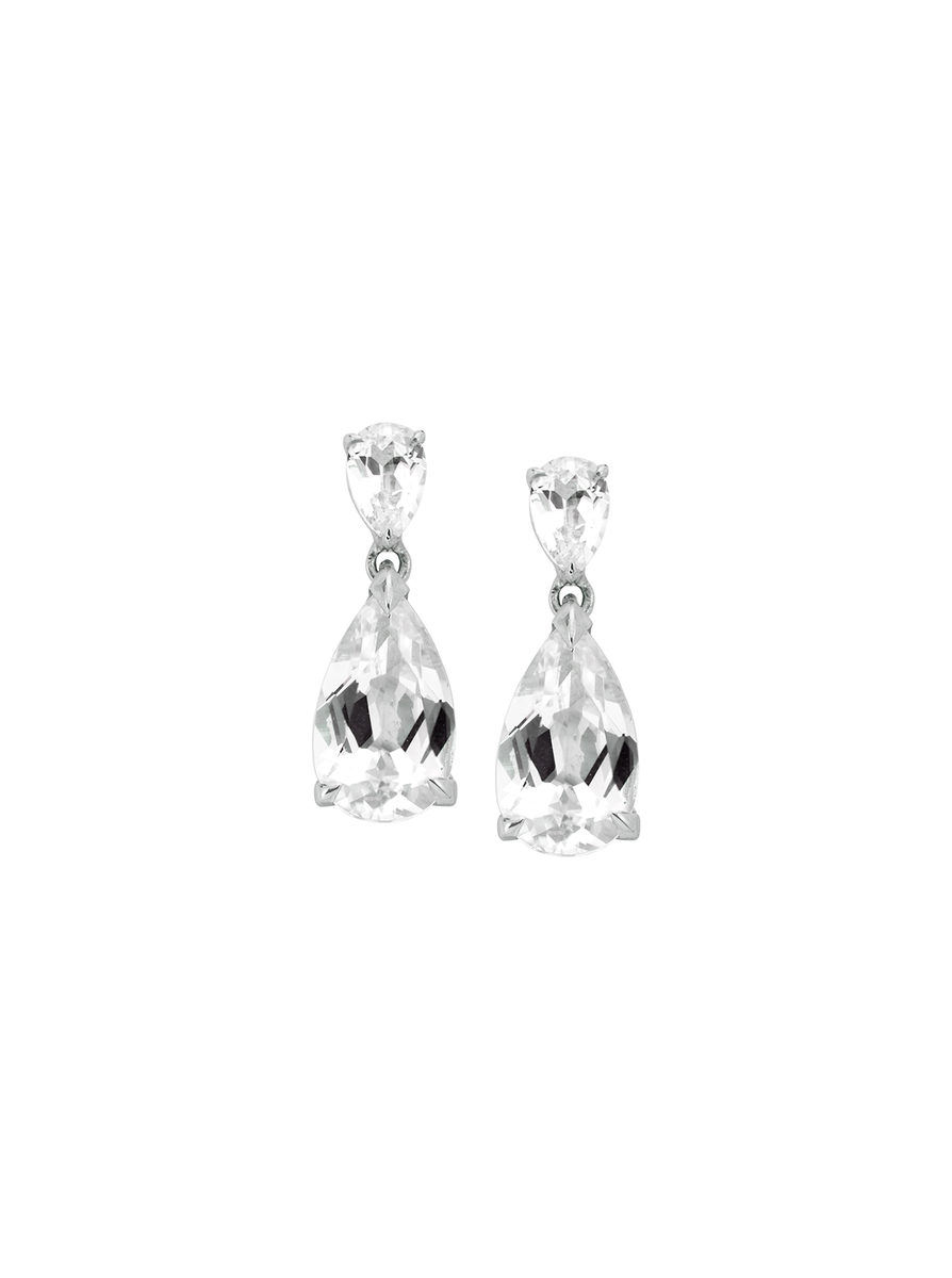 DREE, SMALL LAB WHITE SAPPHIRE PEAR DROP EARRINGS