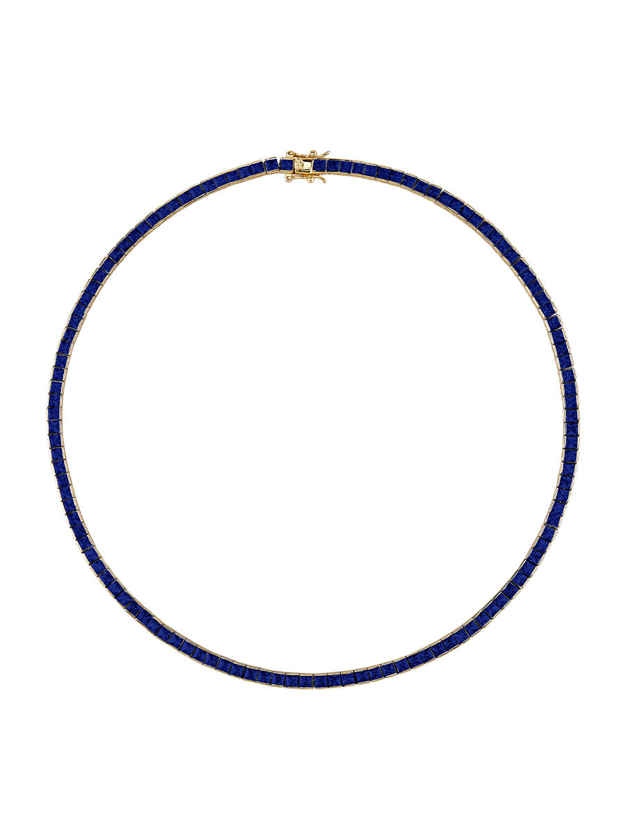 CUSTOM DORSEY PRINCESS CUT, LAB BLUE SAPPHIRE RIVIÈRE NECKLACE