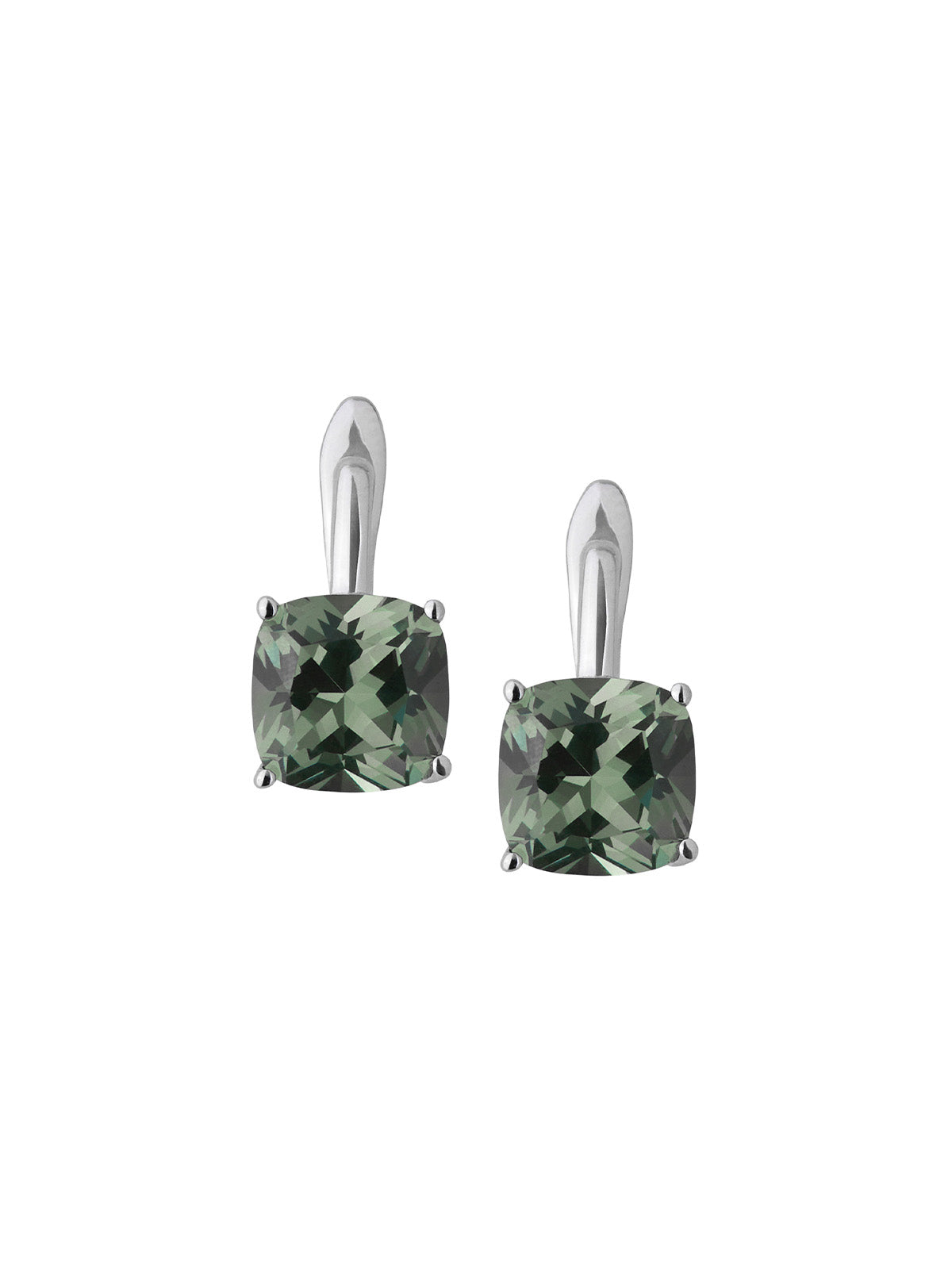 PORTER LAB MOSS GREEN CUSHION CUT DROP EARRINGS, SILVER