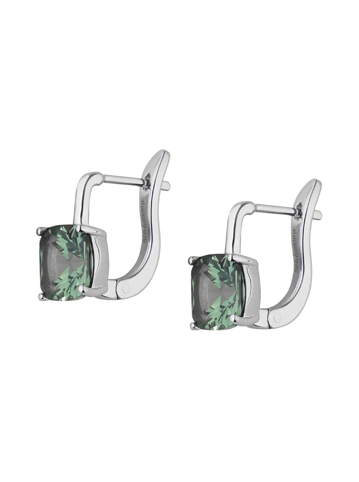 PORTER LAB MOSS GREEN CUSHION CUT DROP EARRINGS, SILVER