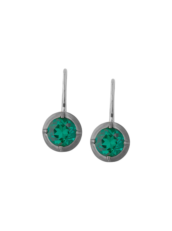 LUCIEN NANO EMERALD LATCHBACK EARRINGS, SILVER