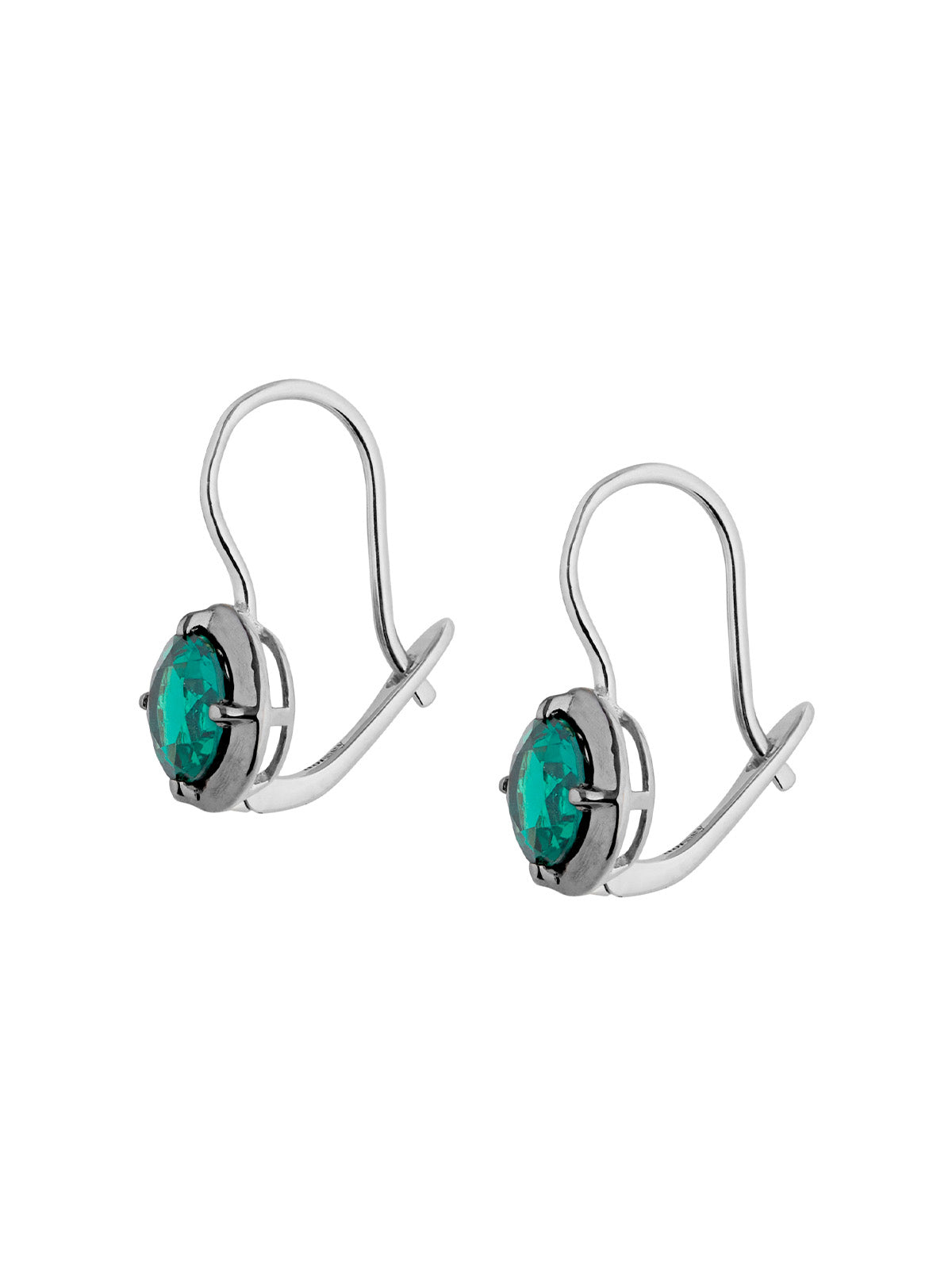 LUCIEN NANO EMERALD LATCHBACK EARRINGS, SILVER