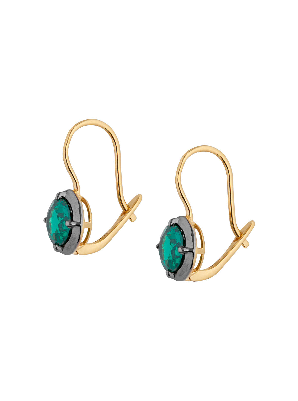 LUCIEN NANO EMERALD LATCHBACK EARRINGS, GOLD