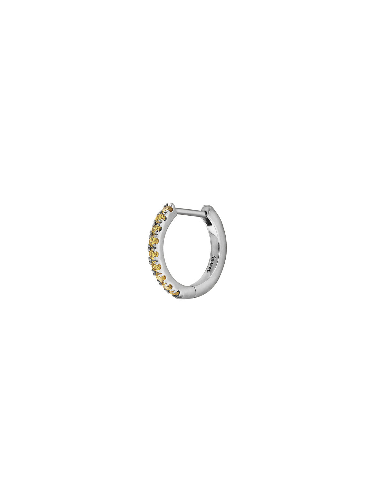 PAVÉ LAB YELLOW HUGGIE EARRING, SILVER