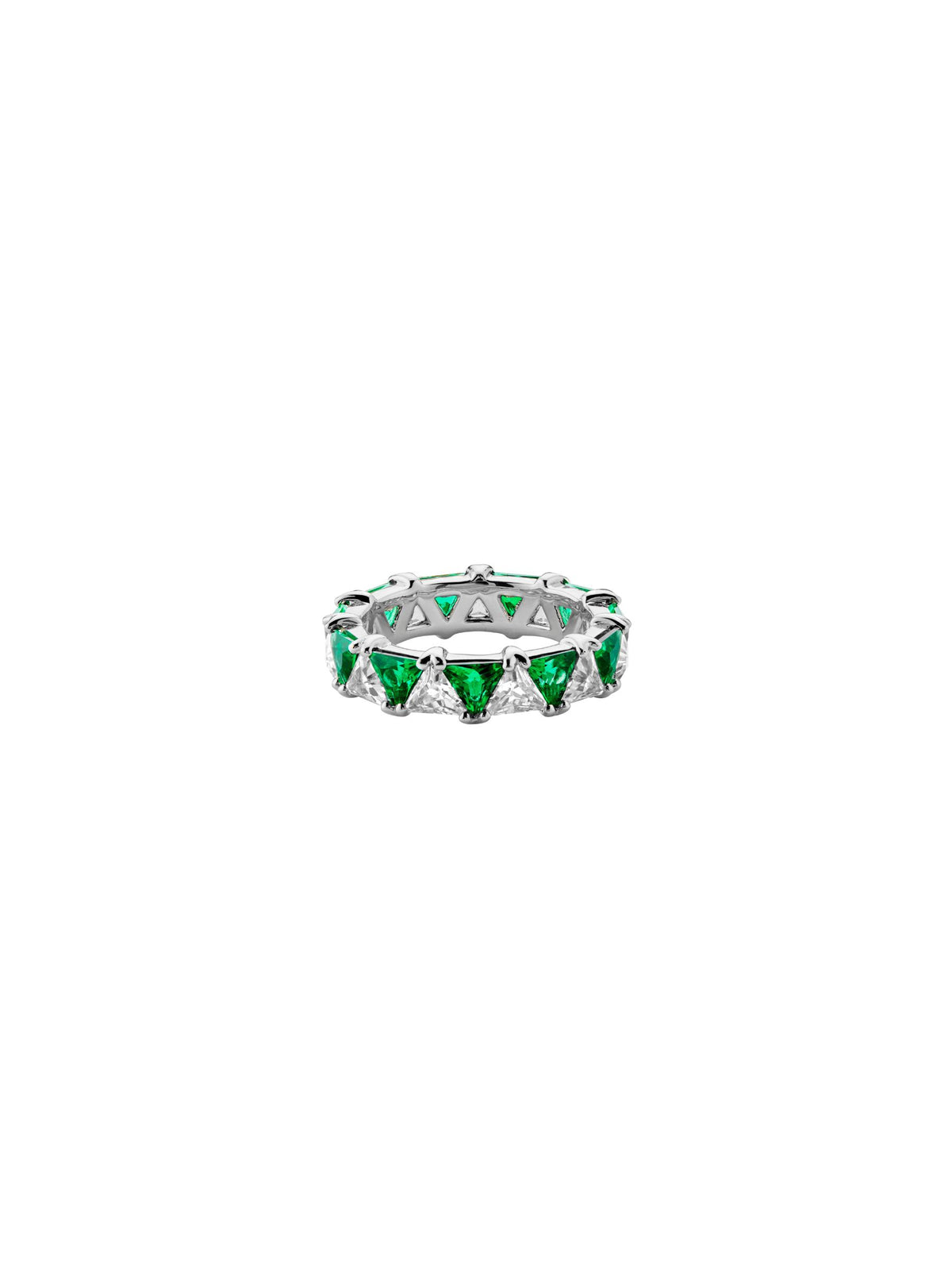 THEODORA DOUBLE TRILLION, LAB WHITE SAPPHIRE AND EMERALD RING, SILVER