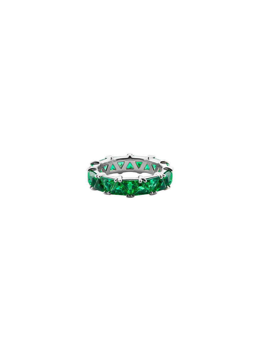 THEODORA DOUBLE TRILLION, LAB EMERALD RING, SILVER