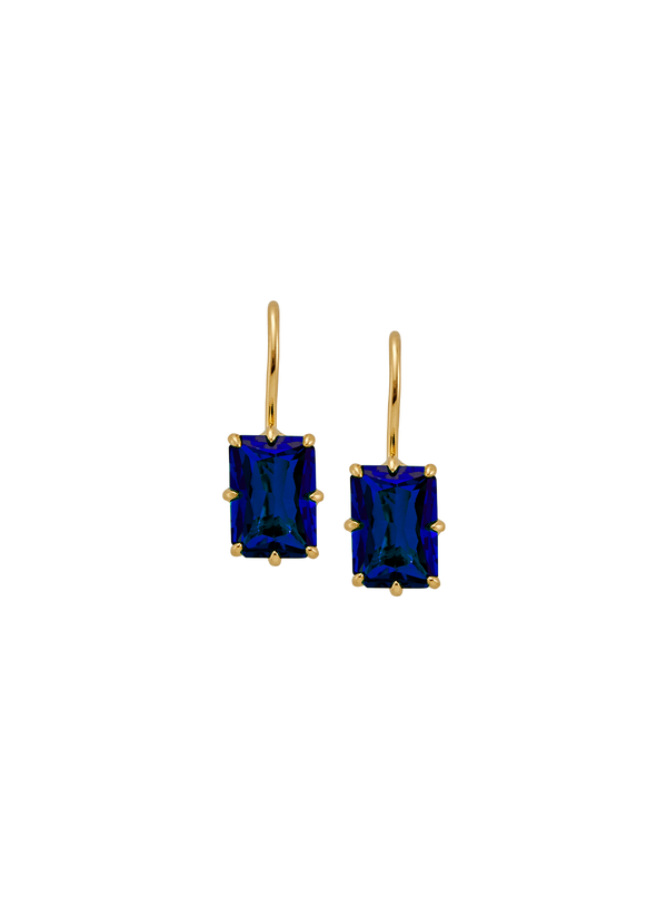 EMILE RADIANT CUT 8-PRONG LAB BLUE SAPPHIRE EARRINGS, GOLD