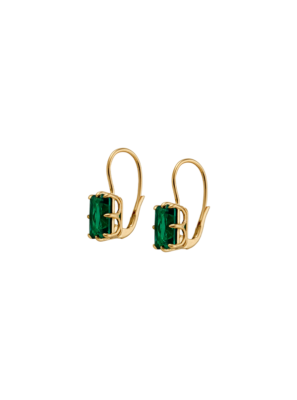 EMILE RADIANT CUT 8-PRONG NANO CRYSTAL EMERALD EARRINGS, GOLD