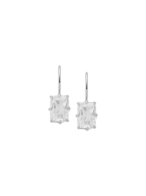 EMILE RADIANT CUT 8-PRONG LAB WHITE SAPPHIRE EARRINGS, SILVER