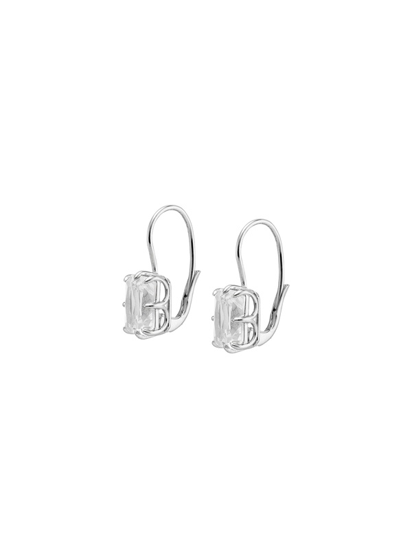 EMILE RADIANT CUT 8-PRONG LAB WHITE SAPPHIRE EARRINGS, SILVER