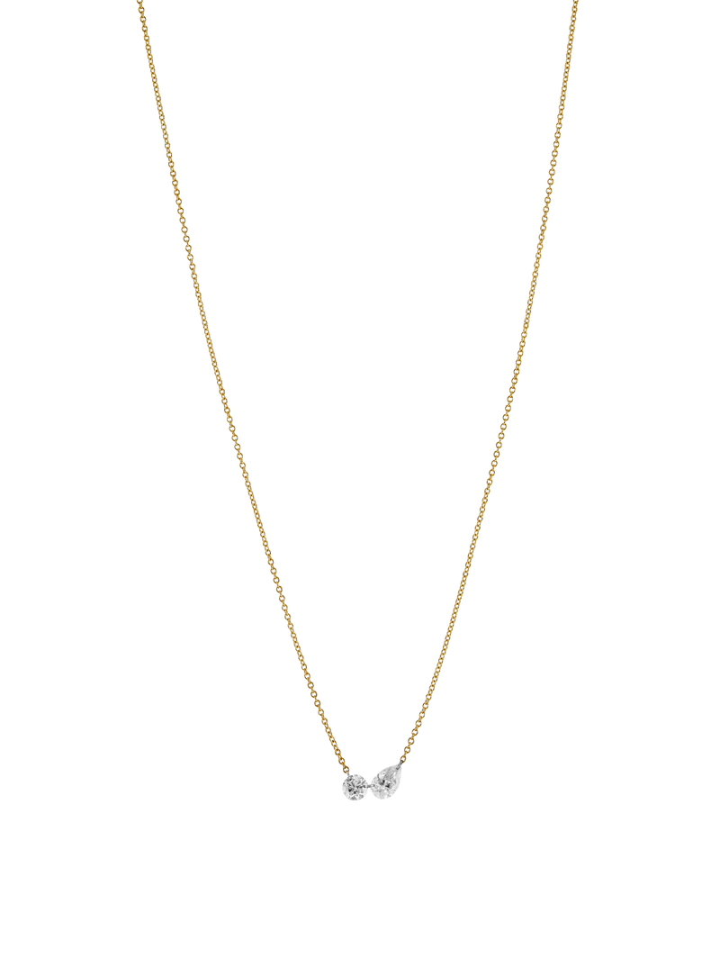 FLOATING DOUBLE DIAMOND NECKLACE, ROUND AND PEAR CUT