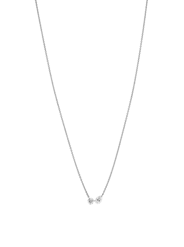 14K WHITE GOLD FLOATING ROUND AND PEAR DIAMOND NECKLACE