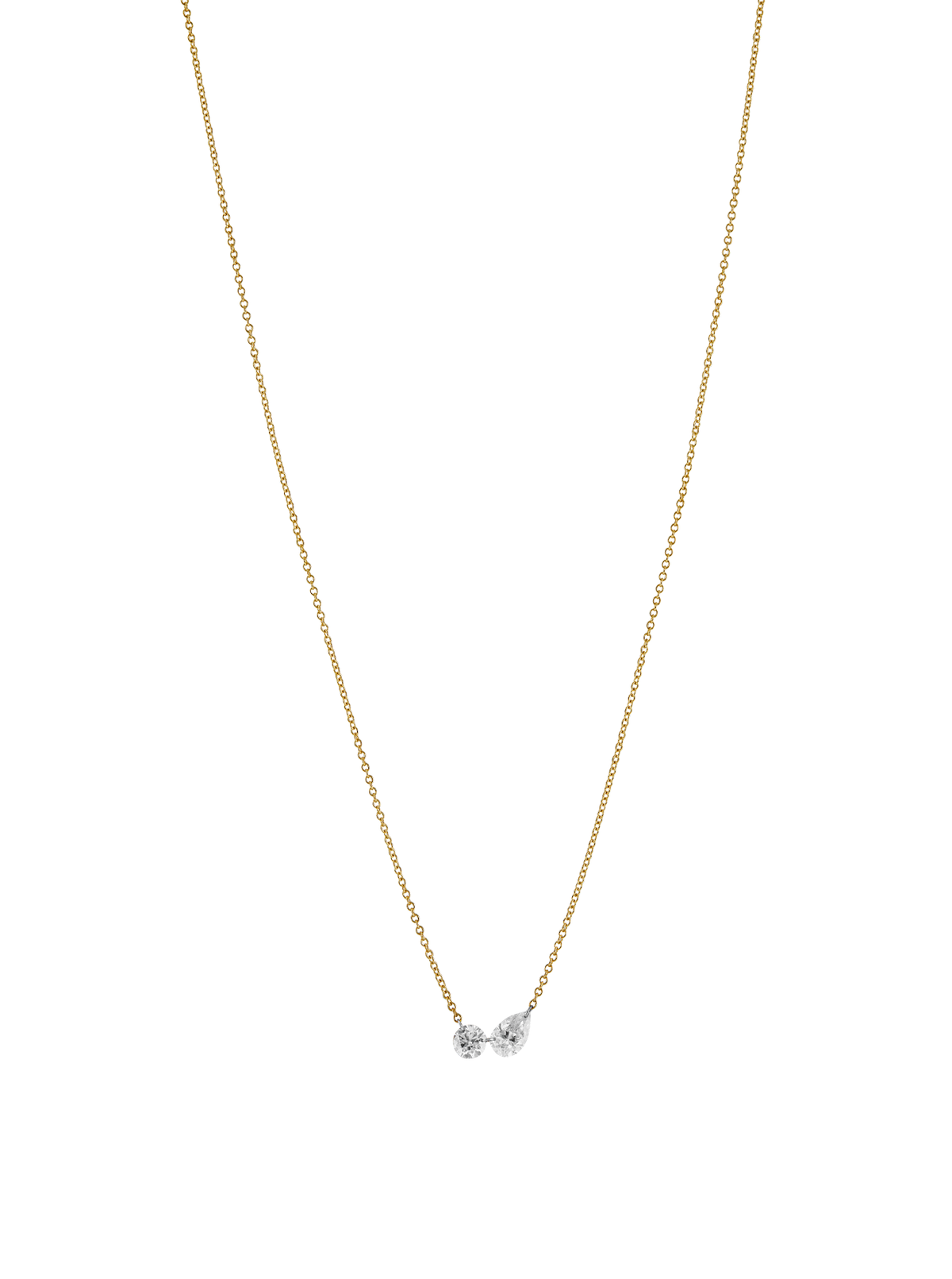 14K YELLOW GOLD FLOATING ROUND AND PEAR DIAMOND NECKLACE