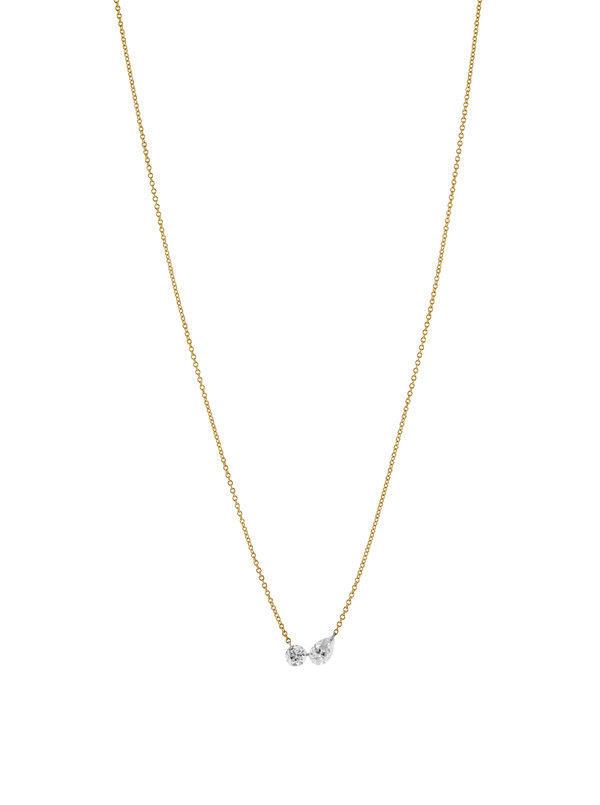 14K YELLOW GOLD FLOATING ROUND AND PEAR DIAMOND NECKLACE