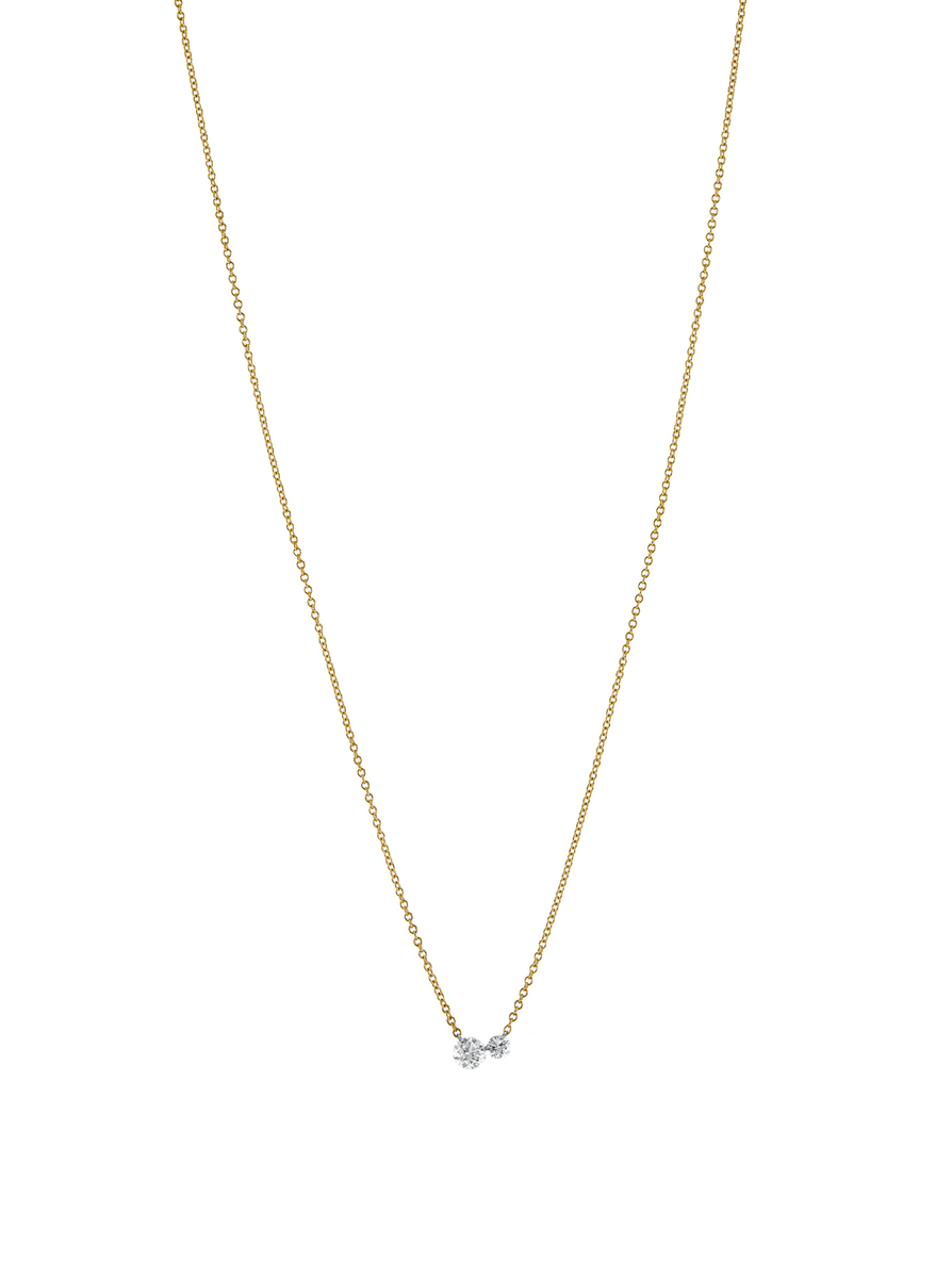 14K YELLOW GOLD FLOATING DOUBLE ROUND DIAMOND NECKLACE