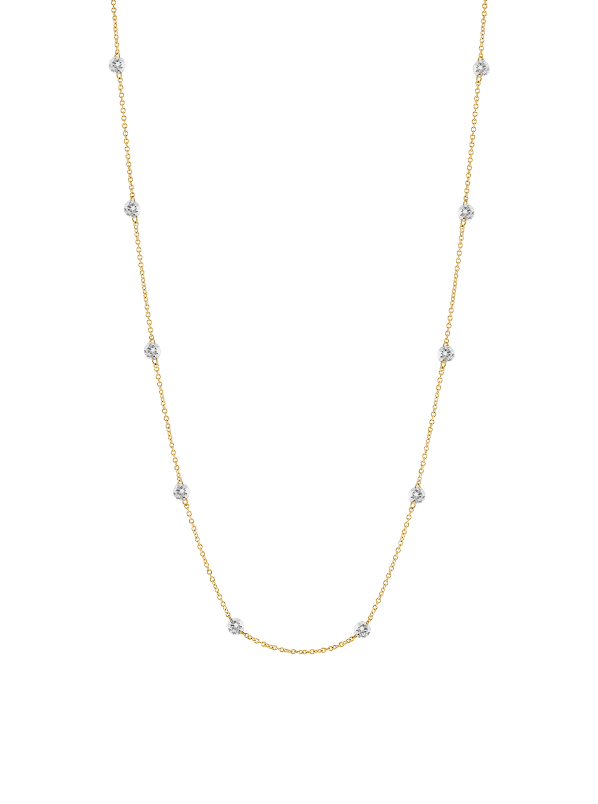 14K YELLOW GOLD FLOATING ROUND DIAMOND STRAND NECKLACE