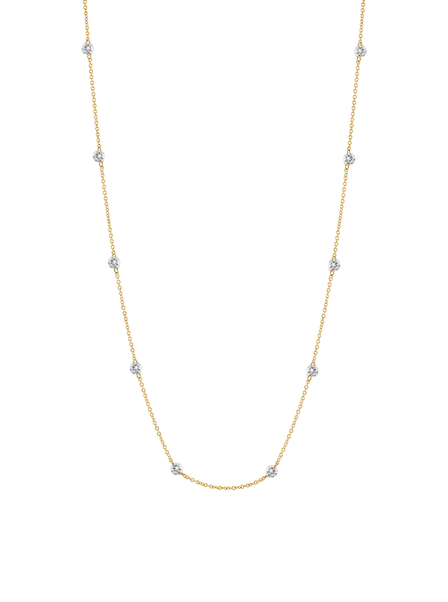 14K YELLOW GOLD FLOATING ROUND DIAMOND STRAND NECKLACE