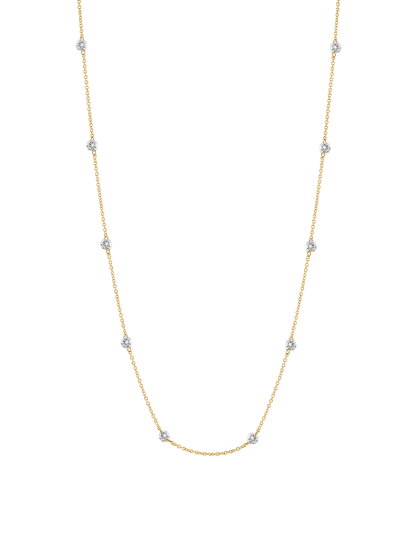 14K YELLOW GOLD FLOATING ROUND DIAMOND STRAND NECKLACE