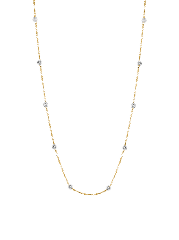 14K YELLOW GOLD FLOATING ROUND DIAMOND STRAND NECKLACE