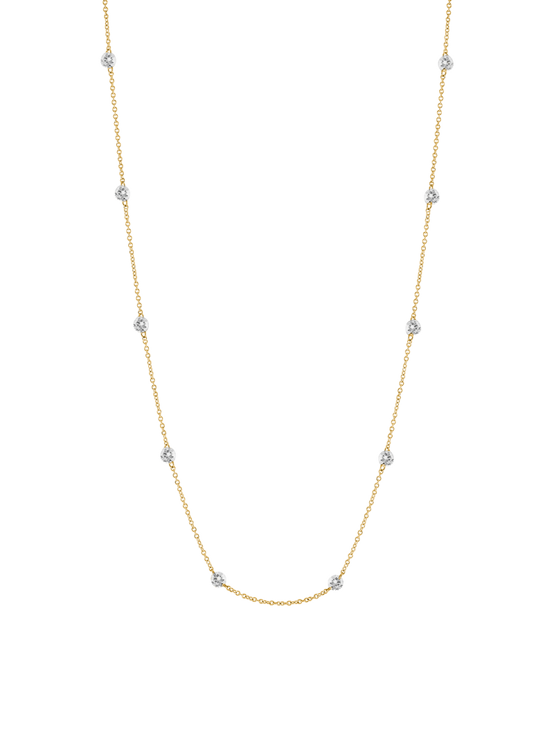 14K YELLOW GOLD FLOATING ROUND DIAMOND STRAND NECKLACE