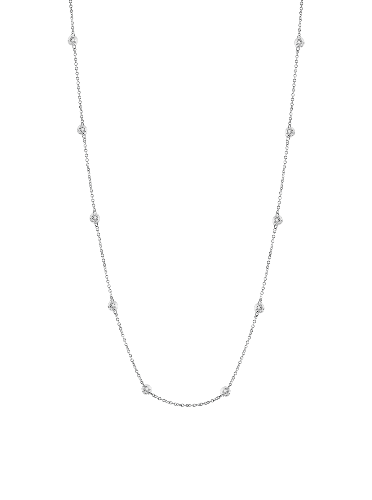 14K WHITE GOLD FLOATING ROUND DIAMOND STRAND NECKLACE