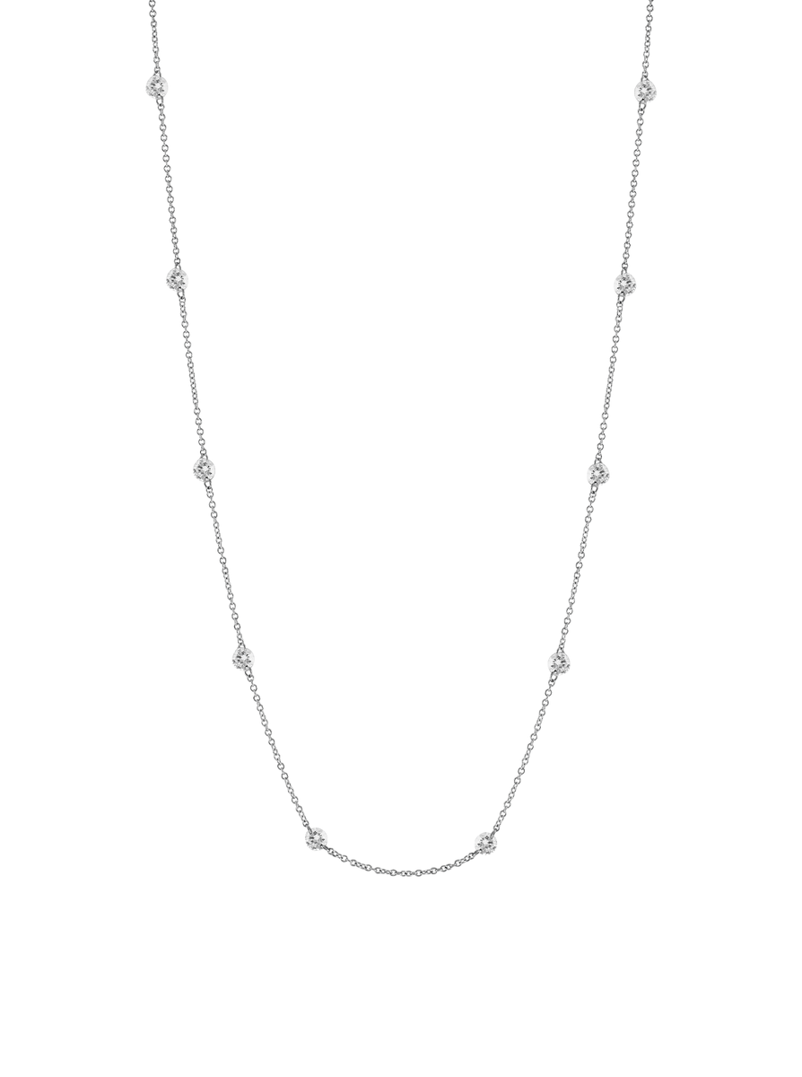 14K WHITE GOLD FLOATING ROUND DIAMOND STRAND NECKLACE