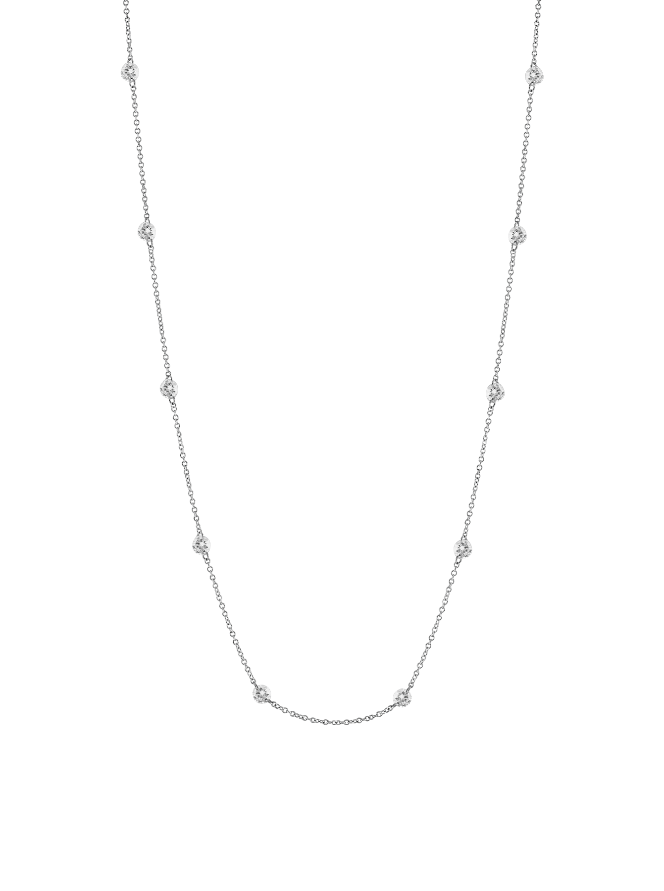 14K WHITE GOLD FLOATING ROUND DIAMOND STRAND NECKLACE