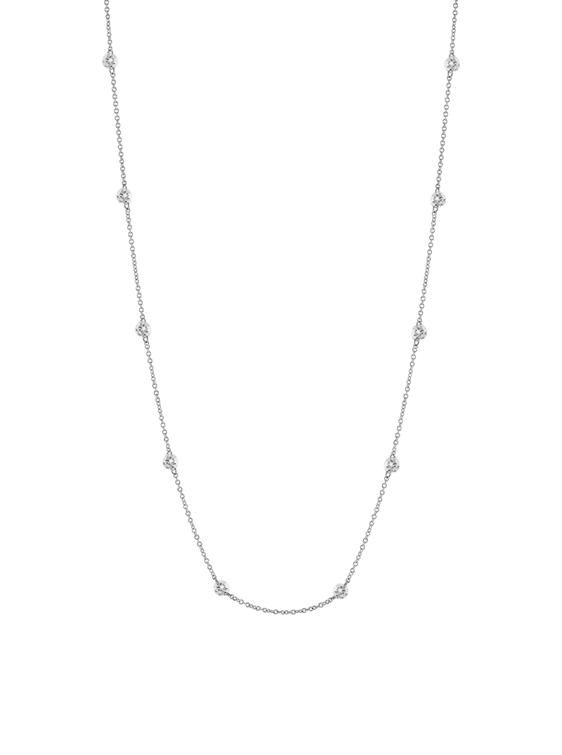 14K WHITE GOLD FLOATING ROUND DIAMOND STRAND NECKLACE