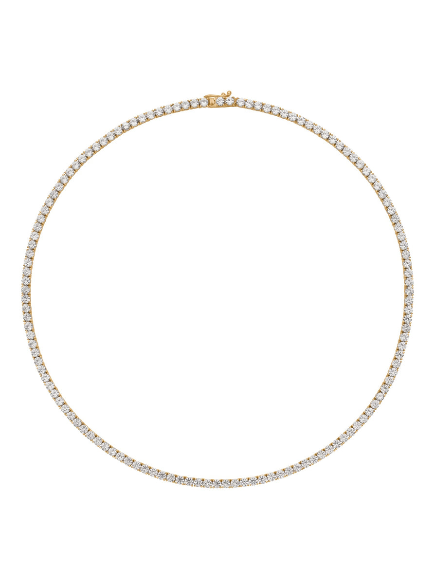 14K YELLOW GOLD MOSS ROUND CUT, 3MM 4-PRONG, LAB DIAMOND RIVIÈRE NECKLACE