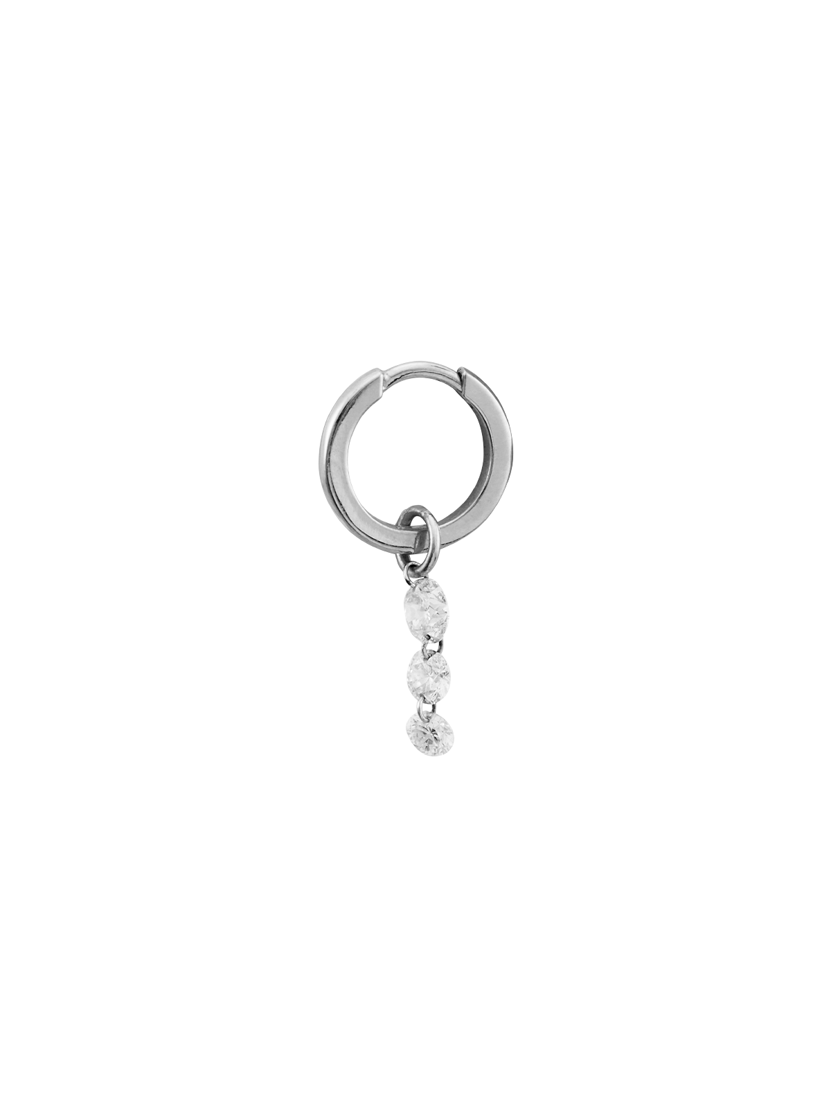 14K WHITE GOLD HUGGIE WITH GRADUATED ROUND DIAMOND CHARM