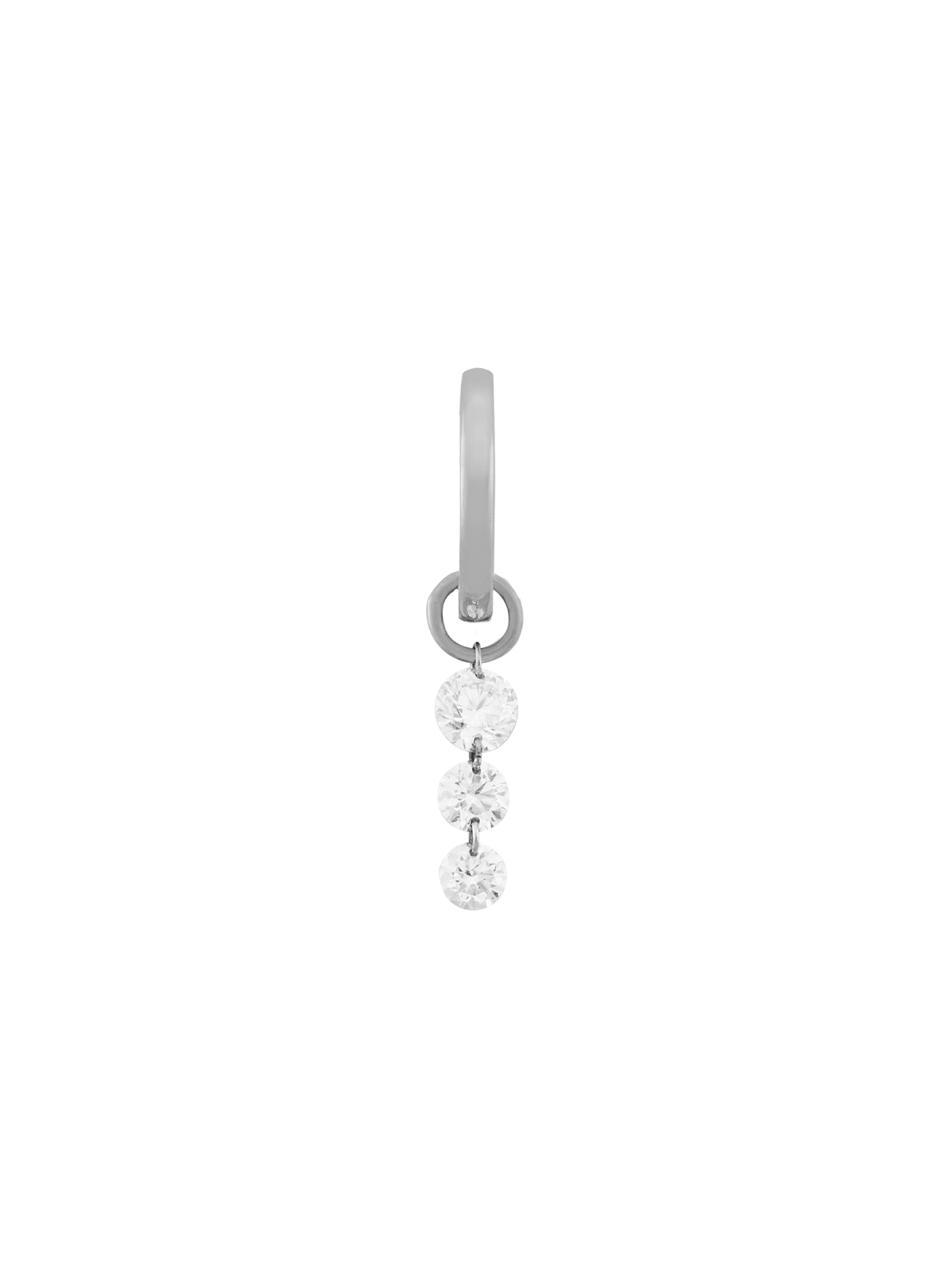 14K WHITE GOLD HUGGIE WITH GRADUATED ROUND DIAMOND CHARM