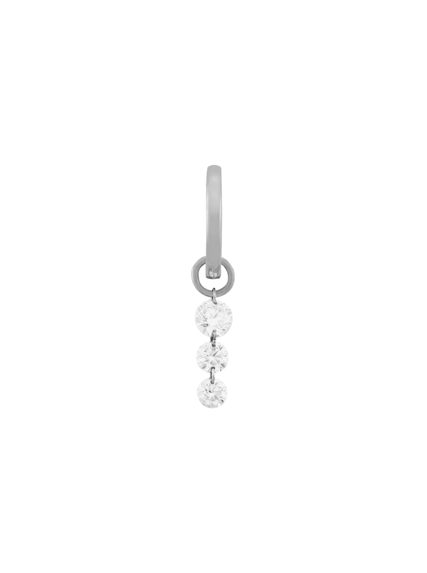 14K WHITE GOLD HUGGIE WITH GRADUATED ROUND DIAMOND CHARM