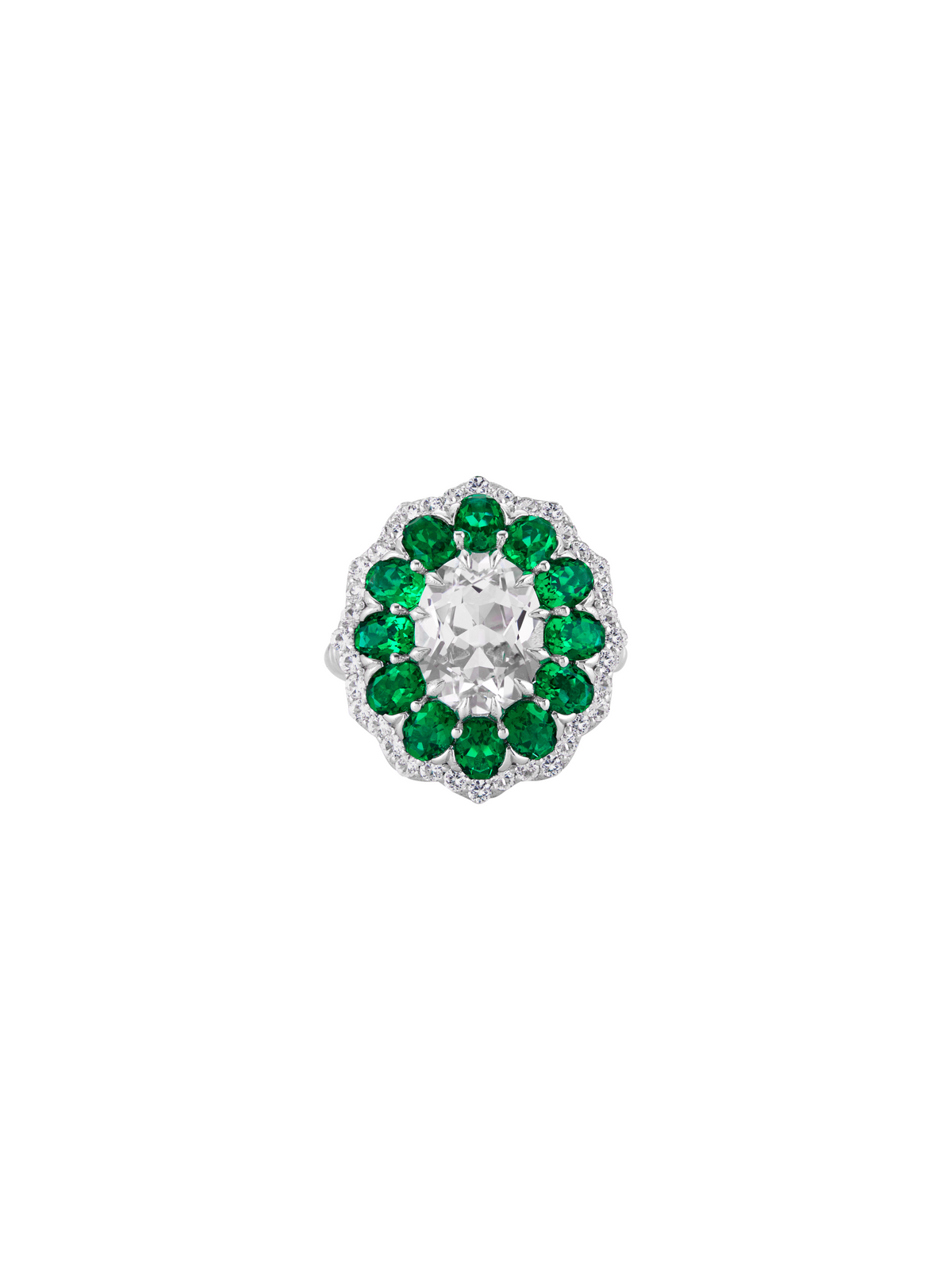 TATE LAB WHITE SAPPHIRE AND EMERALD RING, SILVER