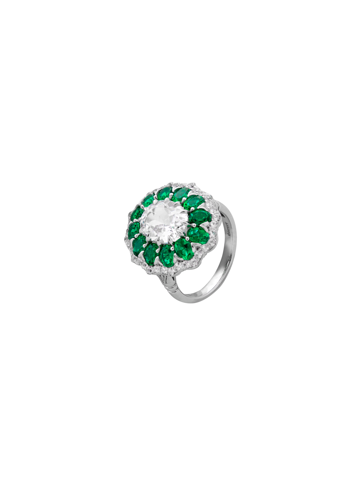 TATE LAB WHITE SAPPHIRE AND EMERALD RING, SILVER