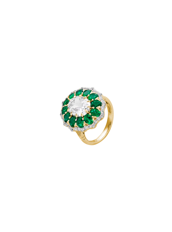 TATE LAB WHITE SAPPHIRE AND EMERALD RING, GOLD