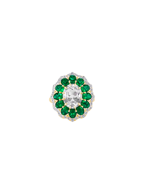 TATE LAB WHITE SAPPHIRE AND EMERALD RING, GOLD