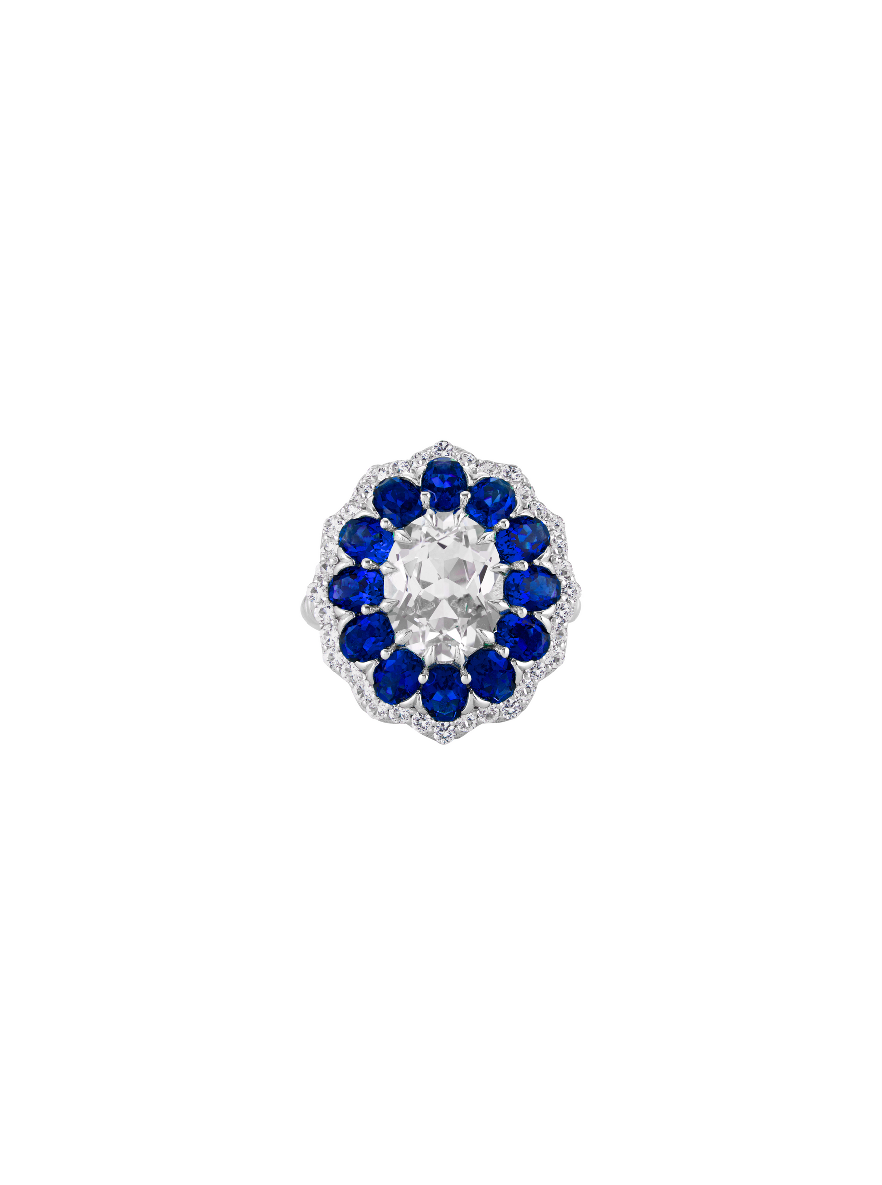 TATE LAB WHITE AND BLUE SAPPHIRE RING, SILVER