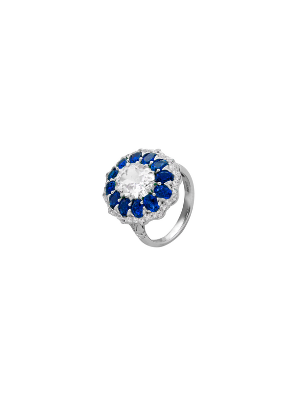 TATE LAB WHITE AND BLUE SAPPHIRE RING, SILVER