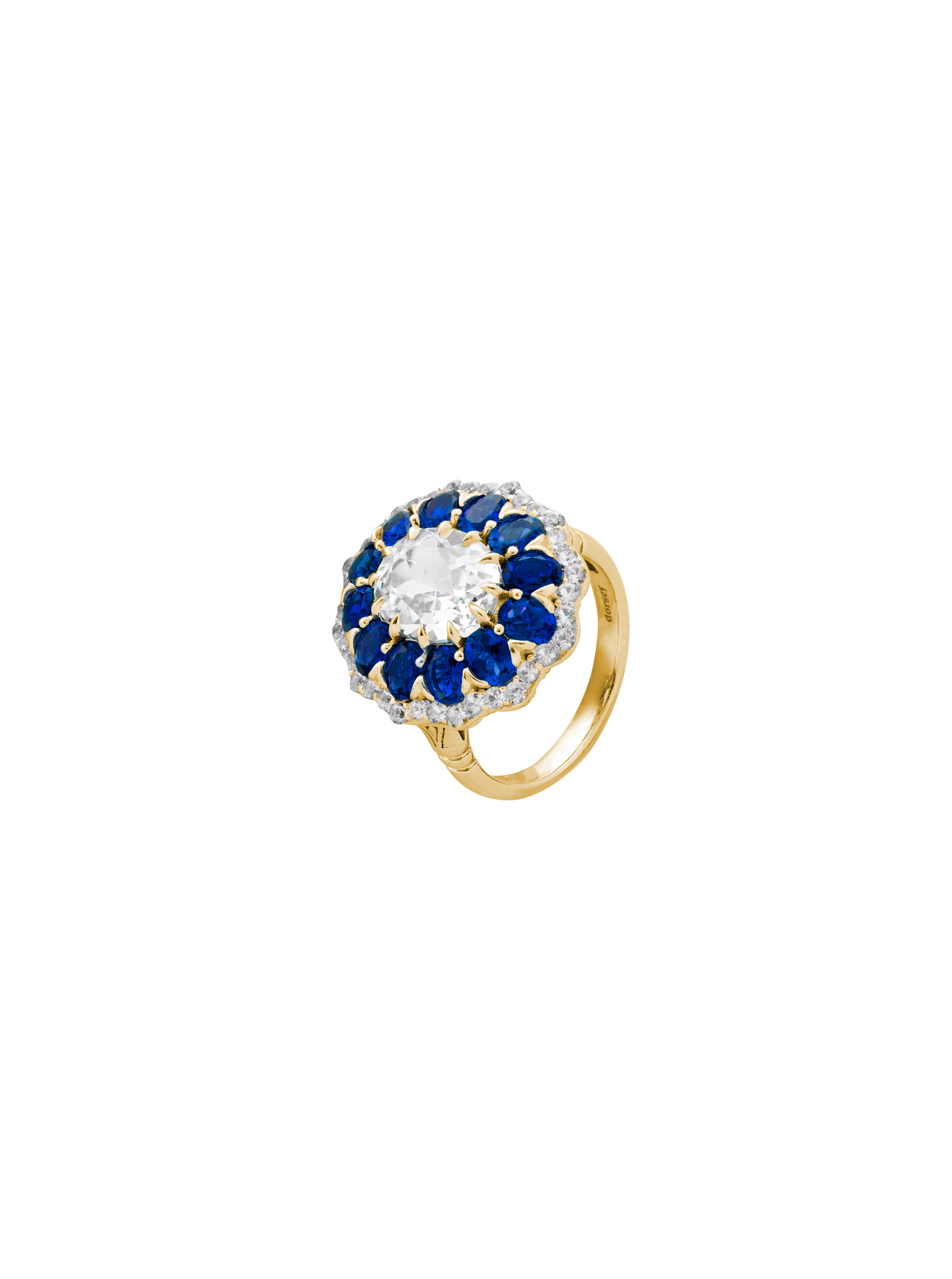 TATE LAB WHITE AND BLUE SAPPHIRE RING, GOLD