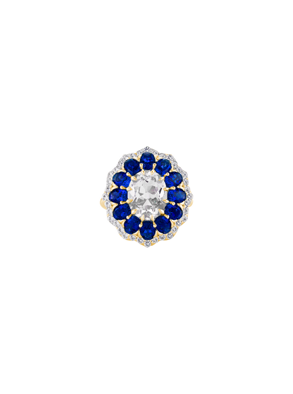 TATE LAB WHITE AND BLUE SAPPHIRE RING, GOLD