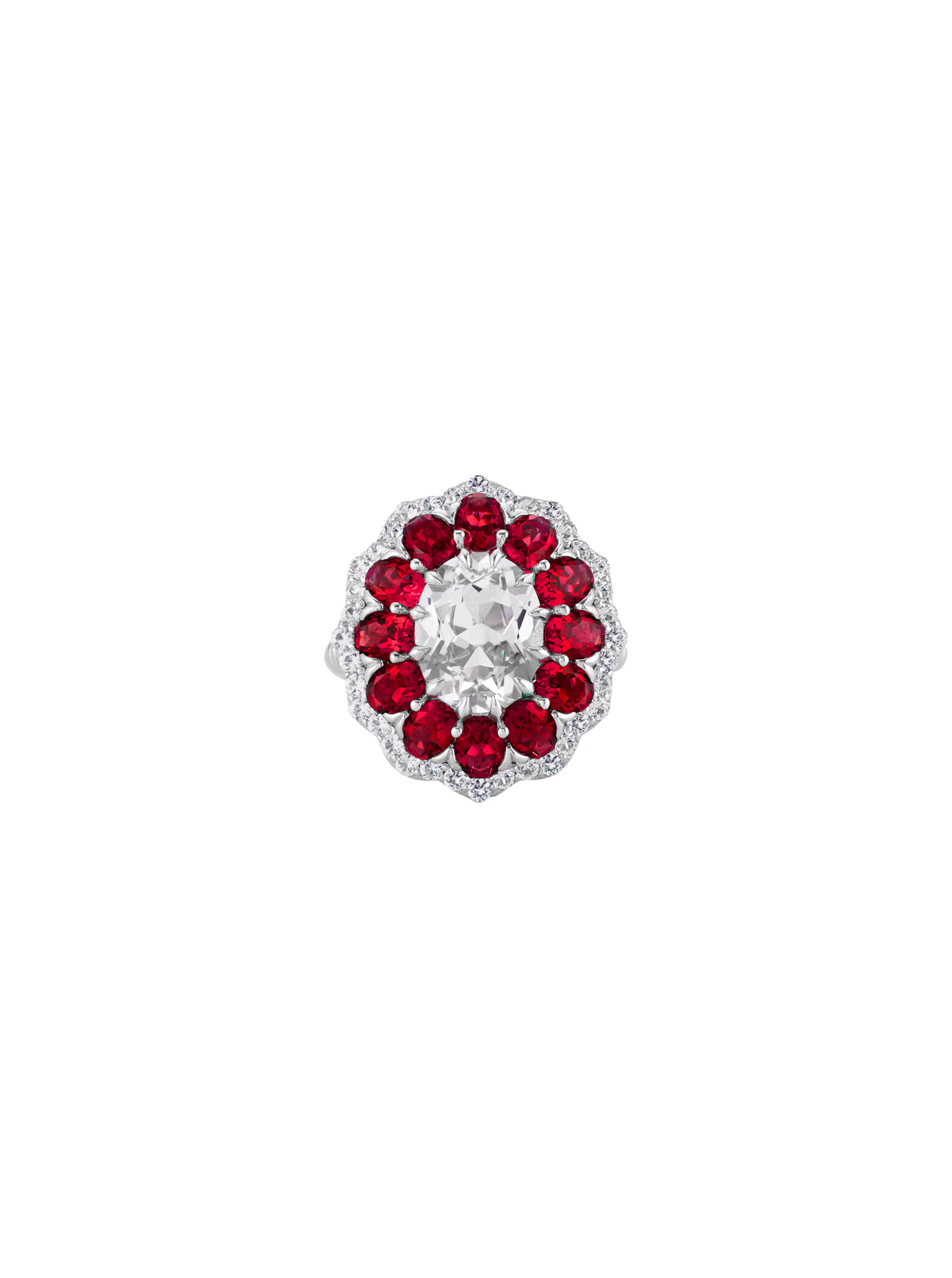 TATE LAB WHITE AND RED SAPPHIRE RING, SILVER