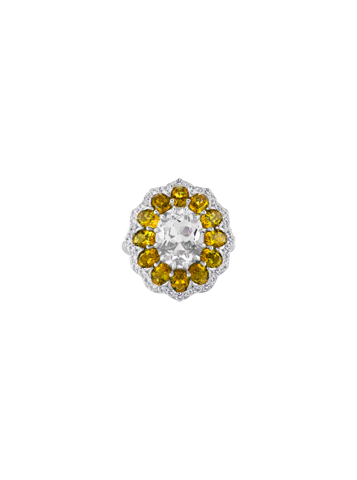 TATE LAB WHITE AND YELLOW SAPPHIRE RING, SILVER