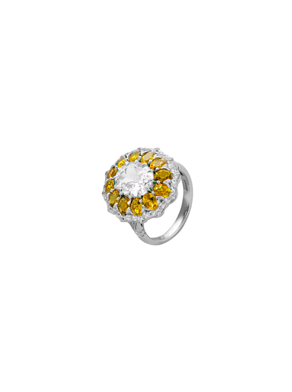 TATE LAB WHITE AND YELLOW SAPPHIRE RING, SILVER